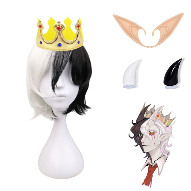 Ranboo Cosplay Costume Mental Crown Wig Black and White Horns with 12cm Elf Ears Red Tie 1.jpg 640x640 1 - GeorgeNotFound Store