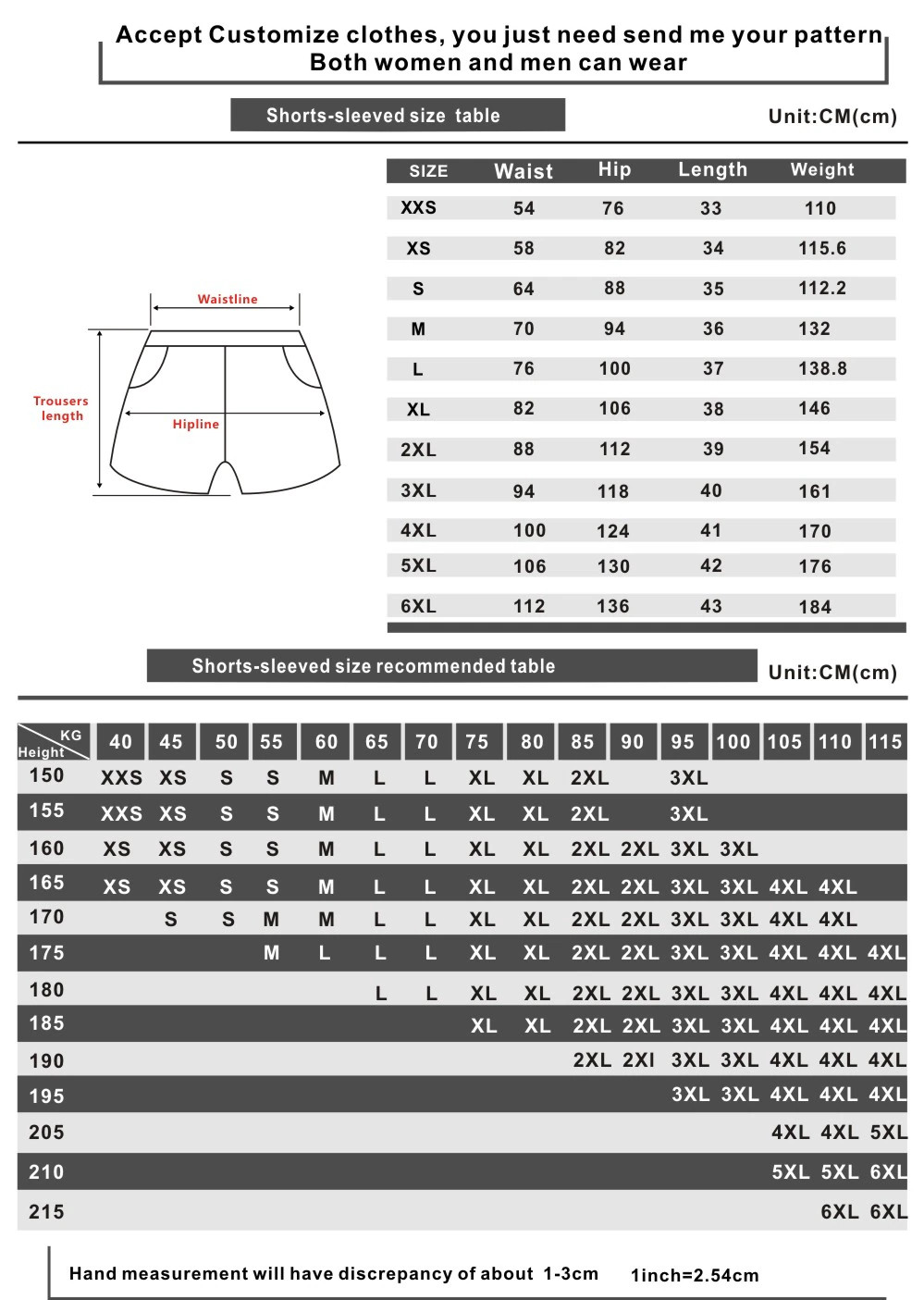 shorts size chart - Ranboo Shop